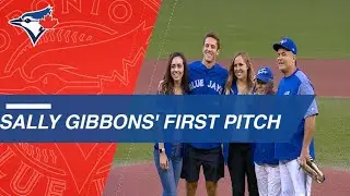 John Gibbons' mother, Sallie, tosses out the first pitch