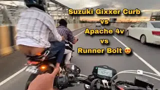 Suzuki Gixxer Curb vs Apache 4v vs Runner Bolt 😍 || Drag Race || Hridoy Rabby || New Video 2025 ||
