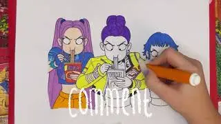 Coloring Mira, Zoey & Rumi | K-Pop Demon Hunters Fan Art 🎨✨👹