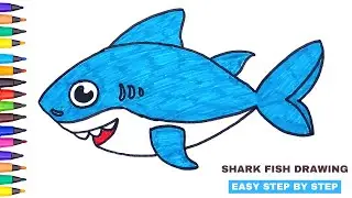 Shark drawing easy &ndash; How to draw shark easy &ndash; Shark drawing for kids &ndash; Shark fish drawing colour