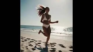 Woman Running on the Beach, Mujer Corriendo en la Playa, Sora AI