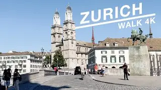 Zurich city walking tour on a very hot summer day 35&deg; Celsius (4K, 60 fps), July 2022
