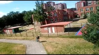 Going home from work on a children's bicycle 