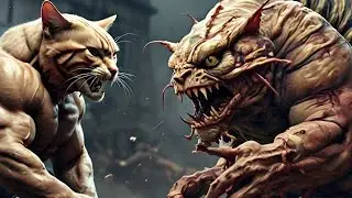 muscular bodybuilder cat vs monster caterpillar fight #cat #fighting #mosnster