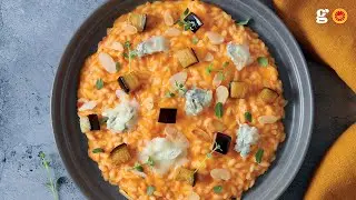 Kr&auml;mig risotto med Gorgonzola DOP peppar och auberginer