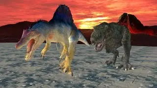 Spinosaurus & tyrannosaurus vs Golem, brachiosaurus, triceratops & Golden gorilla|| ARBS