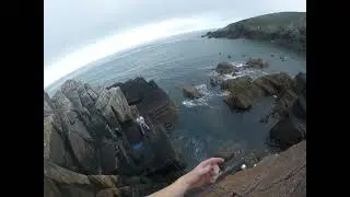 Climbing Red Wall, Severe 4a at Porthclais