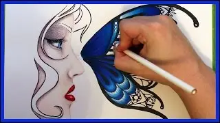 BUTTERFLY KISSES - Blue (Pencil and ink speed paint) | SwanStarDesigns