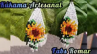 Aretes de girasol puntada ladrillo doble en chaquira /Mostacilla 🌻❤️