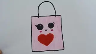 How to Draw a cute shopping bag with heart ❤️ | Easy drawing kawaii