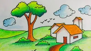 How to draw Beautiful scenery tutorial  #howtodraw #stepbystep #draw #2025 #simpledrawing #scenery
