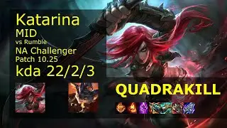 Katarina vs Rumble Mid - NA Challenger 22/2/3 Patch 10.25 Gameplay