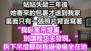 姑姑失蹤三年後，她寄來的包裹才送到我家，裏面只有一張照片背面寫著：“我臥室吊燈裏，別讓我丈夫發現。”拆下吊燈那刻我嚇傻癱坐在地！#淺談人生#民間故事#孝顺#儿女#讀書#養生#深夜淺讀#情感故事
