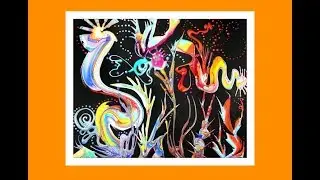 #5485 SUPERB Paint Transferred Flower Garden Fantasy Fluid Acrylics 7.27.19