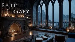 Gothic Reading Room 📖 | Rainy Cloudy Day 🌧️ | Gentle Piano with Rain 🎹
