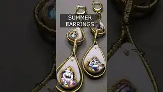 Drop earrings with wire wrap and shell