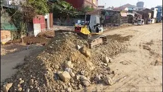 Wonderful Road Construction !! D41p Dozer Spreading Gravel Build a Hill Road for Village