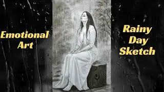 Emotional Rainy Day Sketch | Sad Girl Pencil Drawing | Expressive Art
