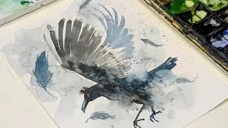 Watercolor Raven Tutorial | Halloween Painting Ideas | Loose Watercolor Painting