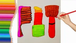 How to draw Comb a lipstick  and a makeup brush easy drawing for kids step by step 2025