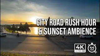 Sunset Over a Busy City Road | Rush Hour Traffic Sounds by the Lake (Real Urban Ambience)