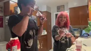 making homemade strawberry milk with my bf