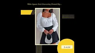 White Square Neck Drawstring Pleated High Waist Womens Bodysuit