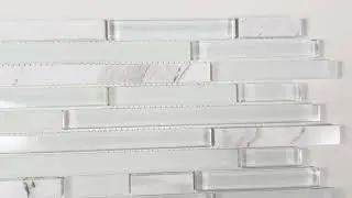 Java White Interlocking Linear Glass Mosaic Tile