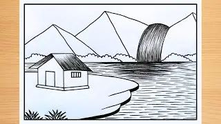 প্রাকৃতিক দৃশ্য আঁকা | Best and easy scenery drawing technique with pencil | Village nature drawing