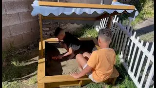 Petscosset GF04 Wooden Sandbox with Cover, Outdoor Kids Sand Box with Lid, Reinforced Bench Seats