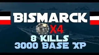 Bismarck  ✖️ 8 kills  ✖️ 4 close quarters  ✖️ 3k base xp  ✖️ 160k damage  ✖️ epic torpedobeats