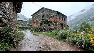 Beautiful Rural Stone House Rainy Day | Muddy Mountain Road, Soothing Rain Sound for Sleeping ASMR