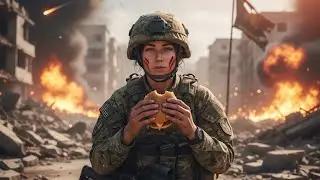 A female soldier in full combat gear enjoying bites of burgers 🍔 Asmr 