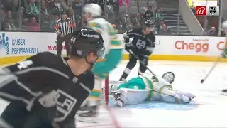 Adrian Kempe's goal is taken off the board after an offside challenge from San Jose Sharks.