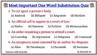 One word substitution practice set for all competitive exams | Most important one word substitutions