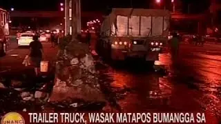 UB: Trailer truck, wasak matapos bumangga sa center island sa Batasan Hills, QC