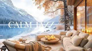4K Warm Sunset on Winter Balcony ☕ Fireplace with Smooth Jazz Music to Relax/Study/Work to