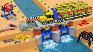 DIY Mini Tractor Builds a Strong Brick Bridge with 2 Modern Water Gates | Science Project