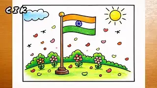 Republic Day Drawing | Indian Flag Drawing for Kids | 26 January Flag Hoisting Drawing Step by Step 
