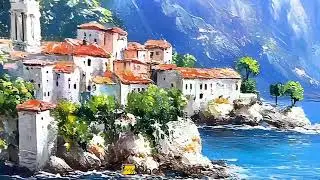 Mediterranean Coastal &ndash; Seaside Landscape Oil Painting