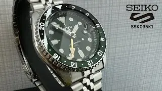 Seiko 5 Sports SKX GMT Men's Bi Colour Bezel Green Dial Bracelet Watch | SSK035K1