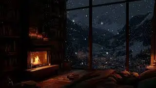 Snowy Night Cabin Ambience  Heavy Snowfall, Warm Lights & Fireplace Sounds for Deep Sleep