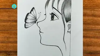 Beautiful Girl with Butterfly Drawing | Easy Pencil Sketch Tutorial Step By Step 