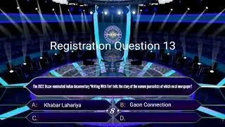 KBC Registration Question no 13 with answer || 21/04/2022 Question and Answer