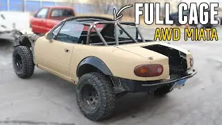 Rally Miata Gets a FULL ROLL CAGE!! - AWD Miata #2