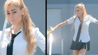 Schoolgirl vs Schoolboy Tai Chi Sword Fight