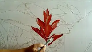 Silk painting a Hawaiian torch ginger on Habotai silk and using red label Jacquard silk dyes.