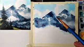 Landscape  mountain Indigo #watercolor #สีน้ำ #สีน้ำครูปอ 