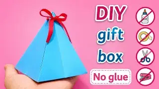 DIY pyramid paper box|Origami gift box|How to make paper gift bag without glue|No glue paper craft