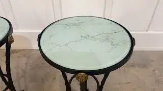 Pair English Wrought Iron Marbled Glass Tables